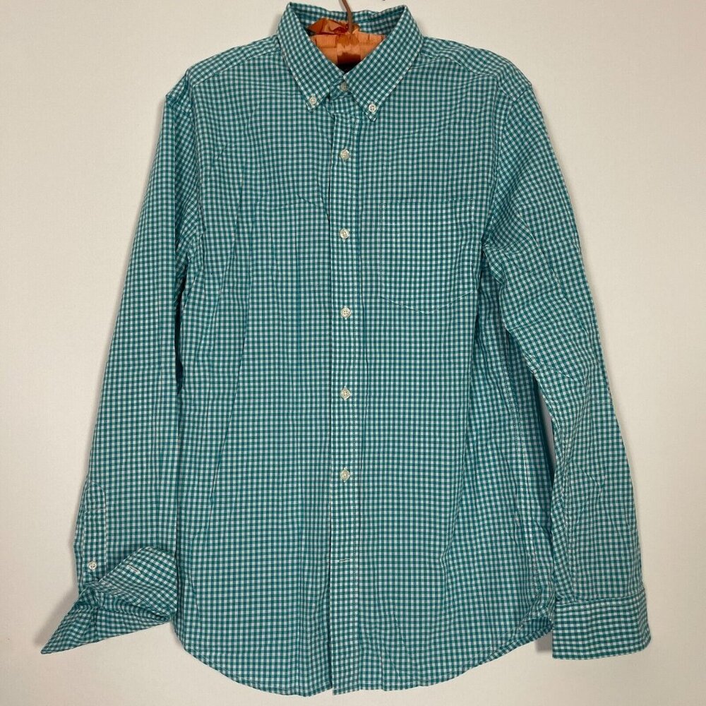 Gap Mens Slim Fit Green Plaid Button Down Shirt Size Medium Long Sleeve Casual